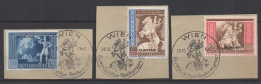Michel Nr. 823 - 825, Post und Fernmeldeverein auf Briefstück.